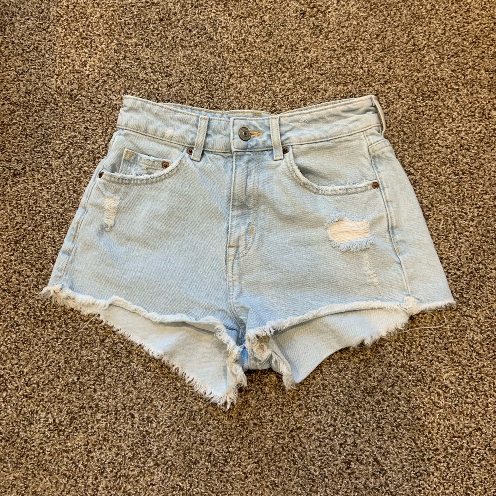 Light Blue Distressed Denim Shorts